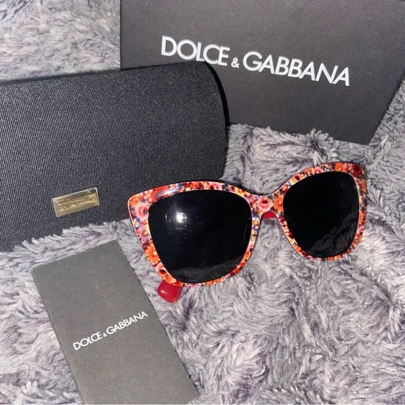 Dolce & Gabbana Red and Black Sunglasses Floral Design - Picture 1 of 8